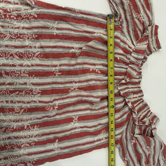 MISA Los Angeles Coral Grey & White Stripe Embroidered Off Shoulder Top Sz M - Picture 6 of 7